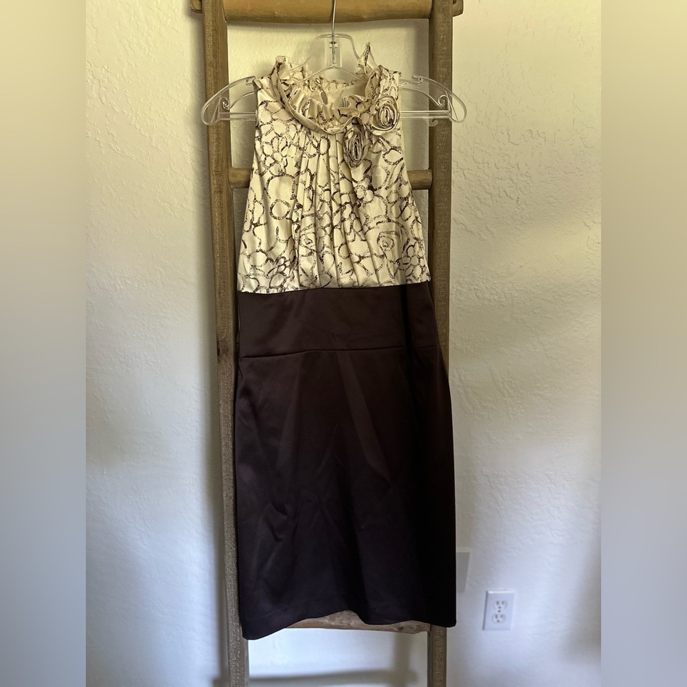 Elegant Brown and Cream Maxi Dress